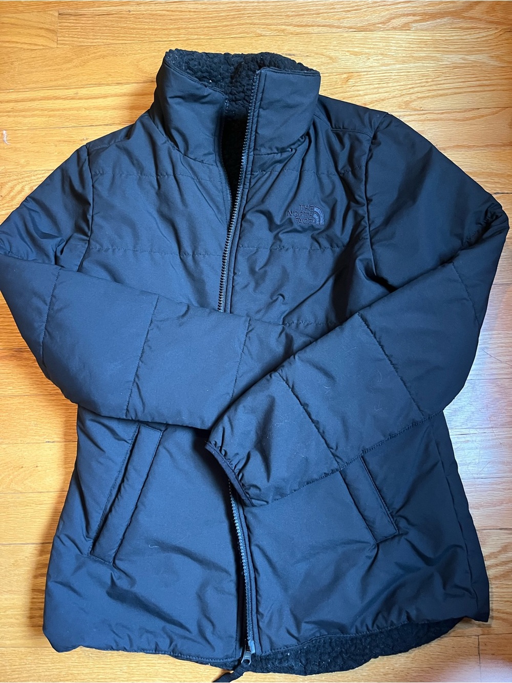 The North Face Black Quilted Puffer Jacket with Sherpa Collar